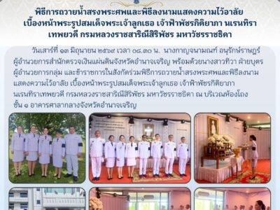 วันเสาร์ที่ ๑๓ มิถุนายน ๒๕๖๙ เวลา ๐๘.๓๐ น. นางกาญจนามณฑ์ อนุรักษ์ราษฎร์